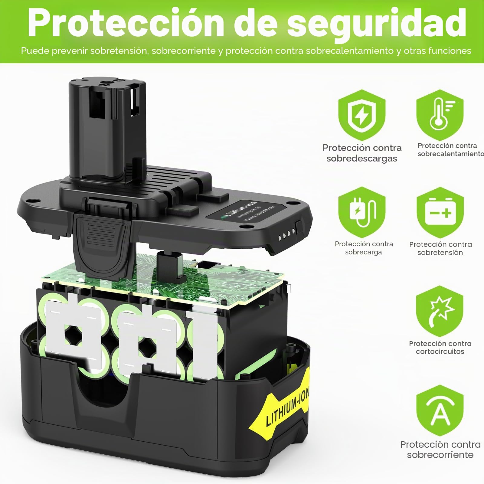LabTEC 2 Paquetes Batería de Repuesto para Ryobi BPL-1815 BPL-1820G BPL1820 BPL18151 P102 P103 Batería Inalámbrica para Herramienta Eléctrica con luz Indicadora(18V, 5000mAh)