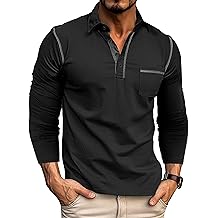 Long Sleeve Polo Shirts for Men with Pocket Casual Cotton Button Down Collared Golf Shirts