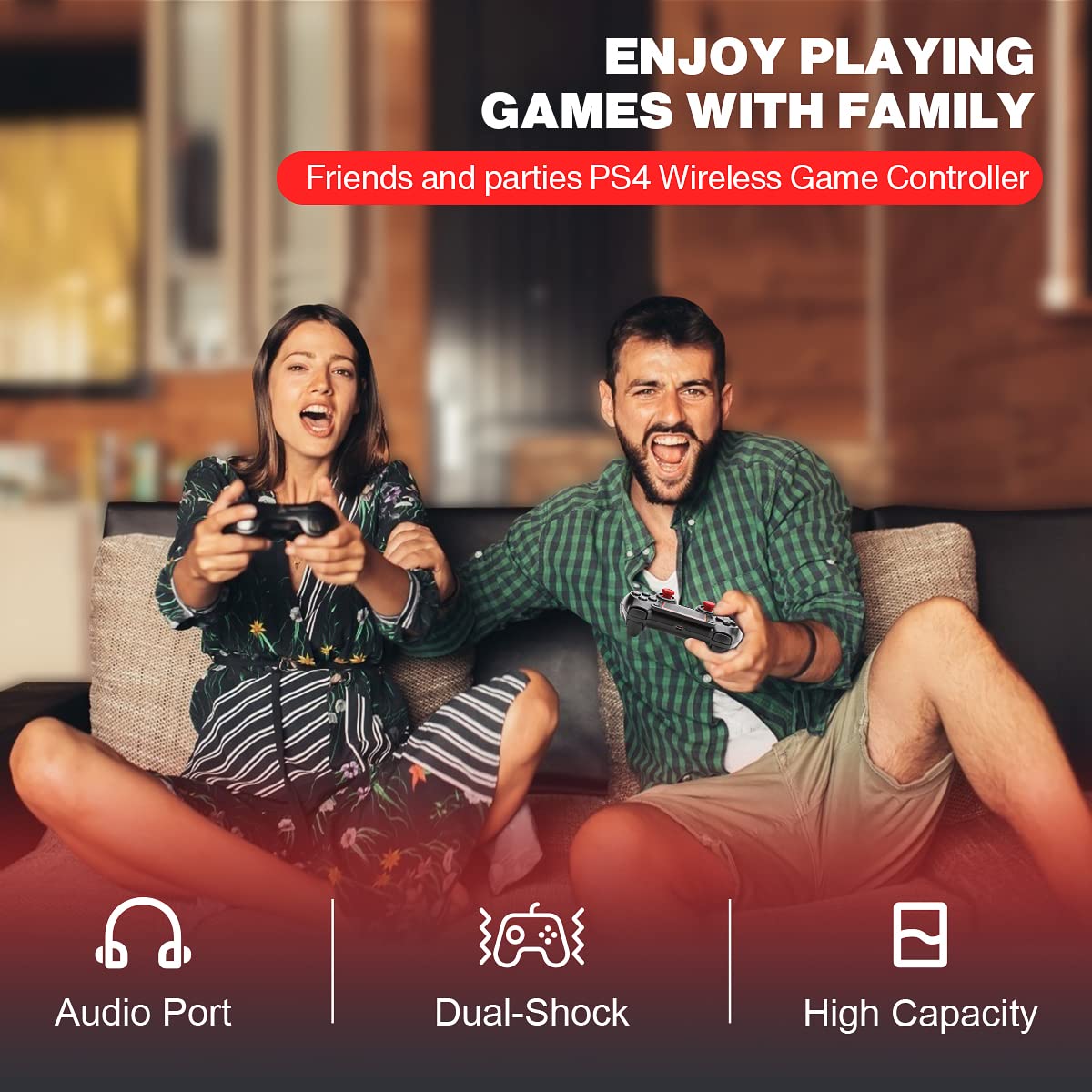 JORREP Manette sans fil pour ps4,Wireless Controller Compatible with ps-4 / Pro/Slim/with Touch Panel,6-Axis Gyro Sensor,Dual Vibration Black