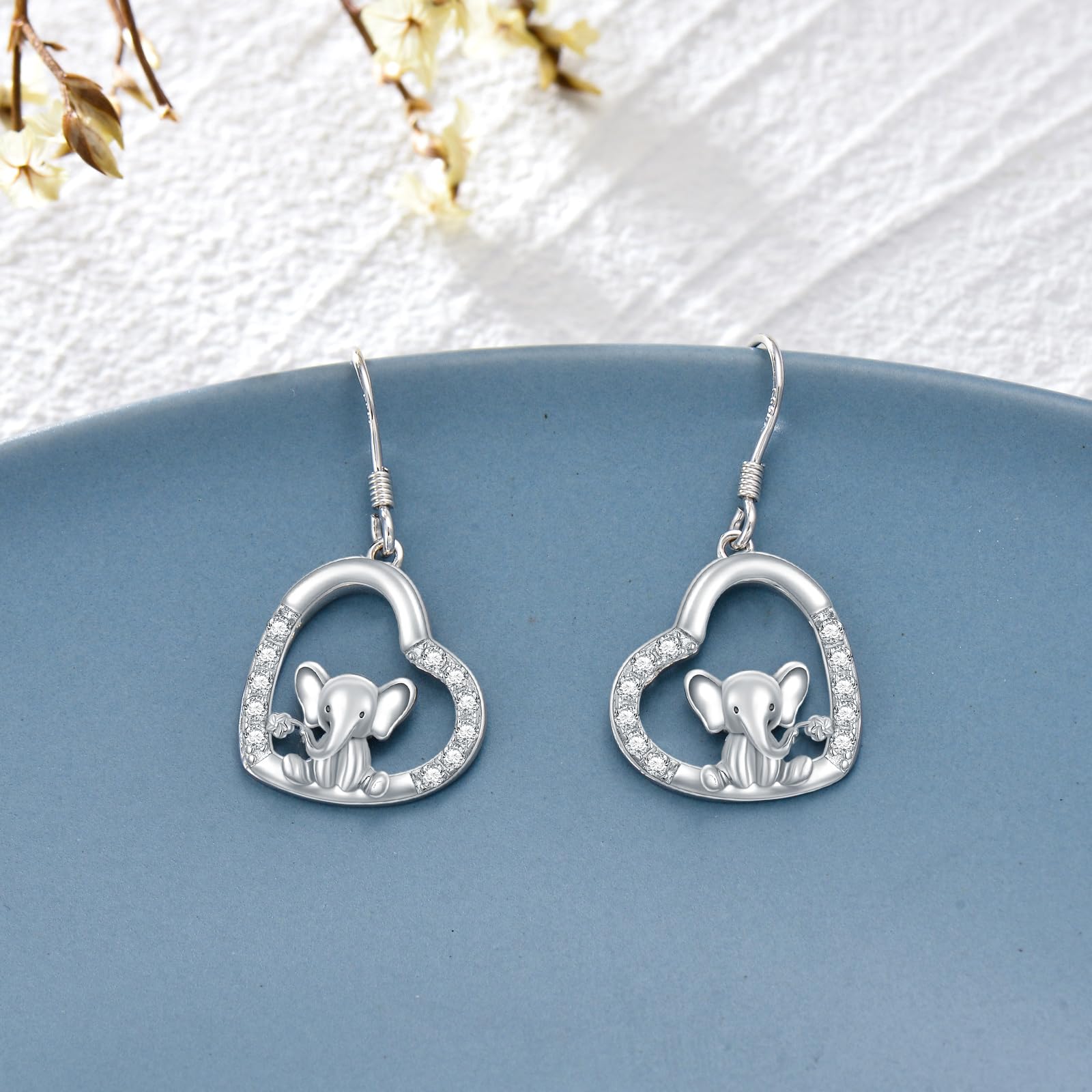 ROMANTICWORK Pendientes de aro colgantes de plata de ley 925 con diseño de conejo/gato/mapache/lobo/abejas para mujeres y niñas