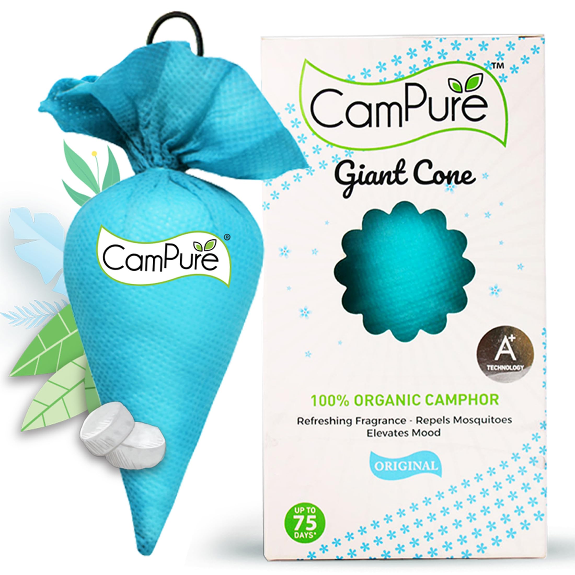 MANGALAM CamPure Camphor Giant Cone (Pack of 1) - 100% Organic | Air Freshener for Car, Wardrobe, Office Cabin's, Drawers, Travel Bag & Bathroom
