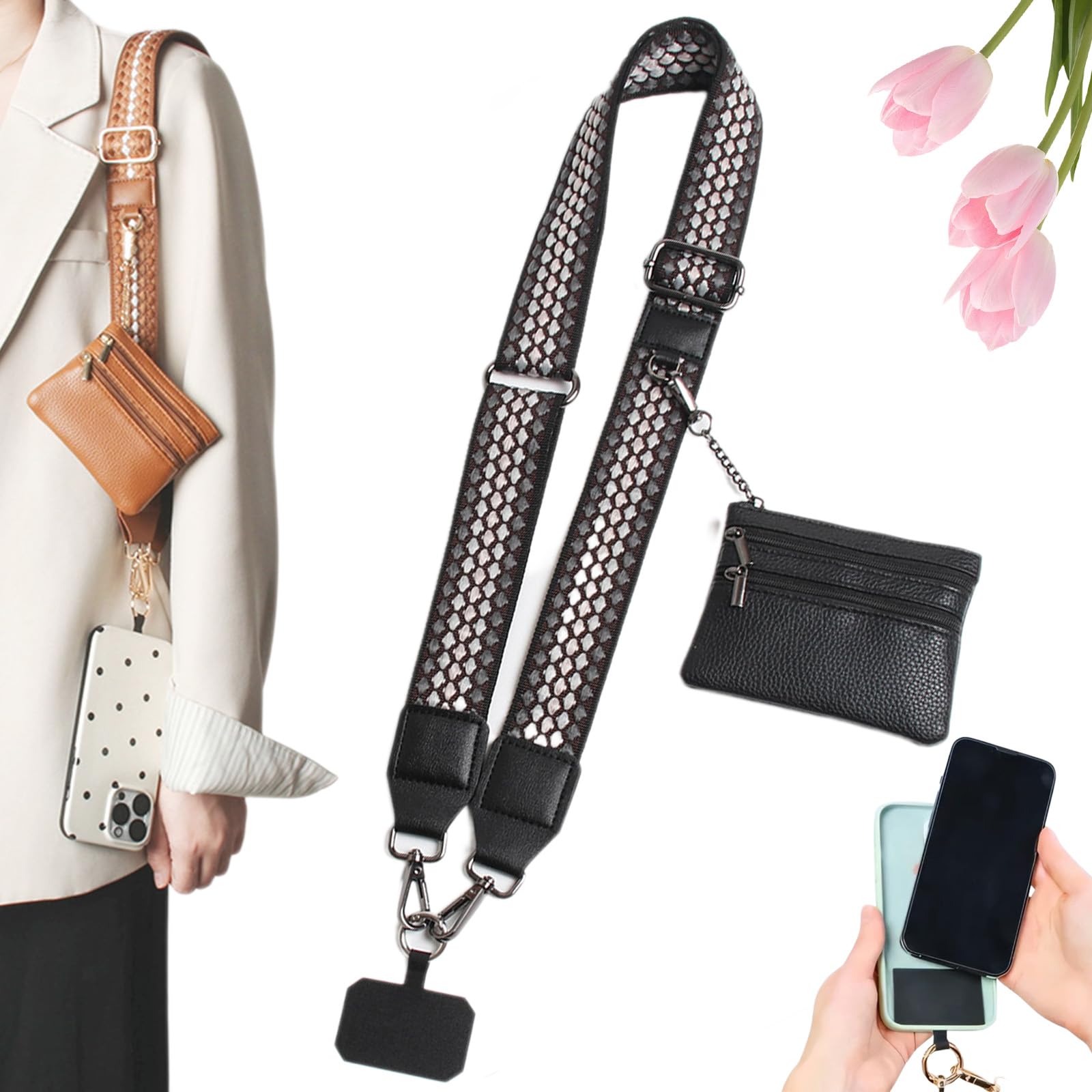 Snrtevu Crossbody Phone Strap With Zippered Pouch, Crossbody Phone Lanyard With Purse, Multifunction Adjustable Phones Strap Crossbodys Anti Theft, Modern Functional, For Travel And Shopping (7)