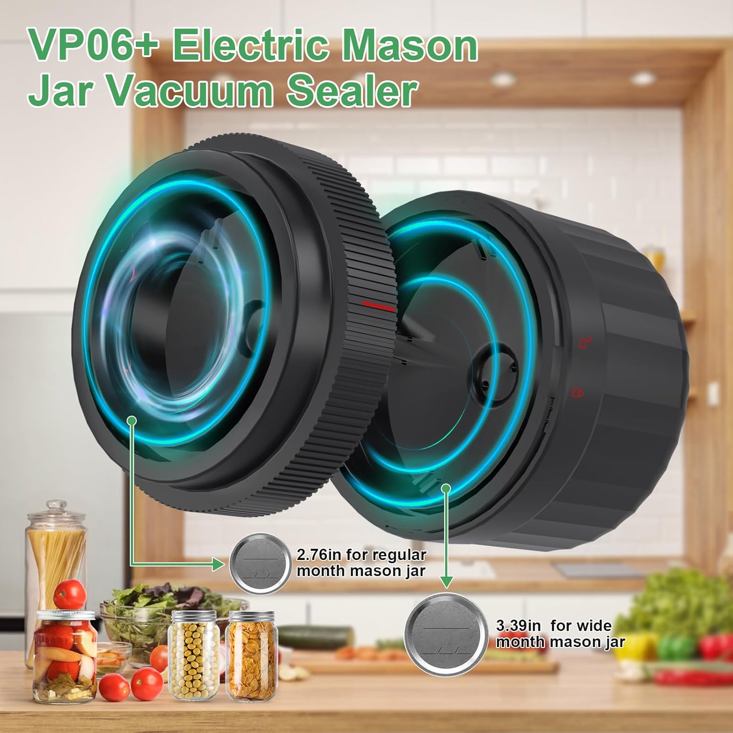 VP06+ Mason Jar Vacuum Sealer, Electric Vacuum Sealer for Jars with Wide and Regular Mouth Mason Lids, Jar Vacuum Sealer for Food Storage, Ideal Present for Mom, Wife, Black and White