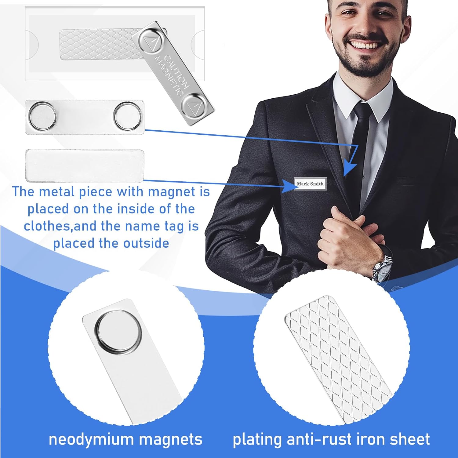 24 Pieces Magnetic Name Tags Kit Acrylic Name Badge Holders Clear Label Holders with Blank Printable Paper Inserts Magnets Custom Identity for Office - Image 4