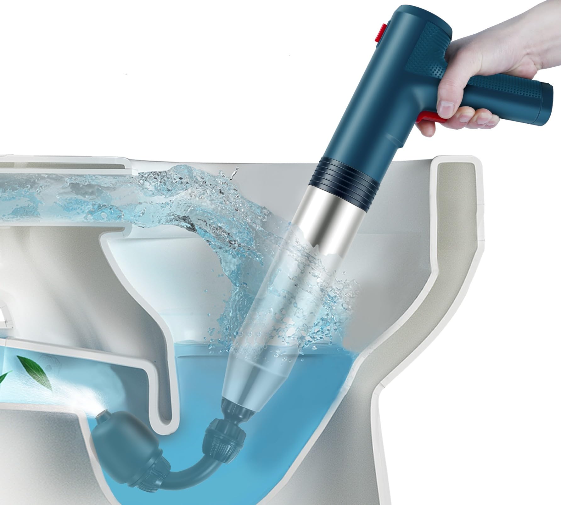 Pistola elettrica ad alta pressione per scarico dell'aria con barometro visivo, stantuffo ad aria per bagno, cucina, vasca da bagno, WC, rimozione intasamenti, colore blu