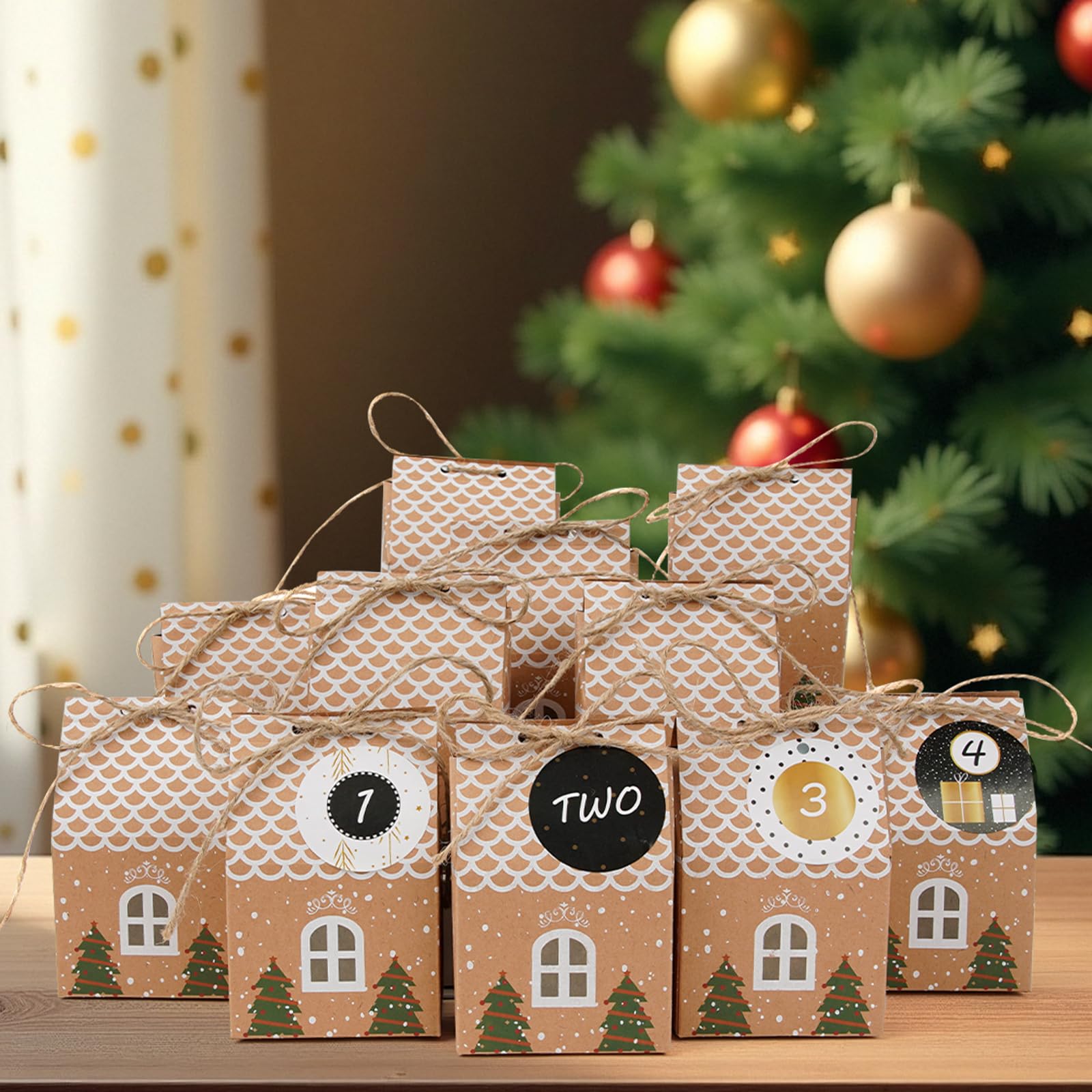 Calendario de Adviento DIY 24 Cajas de Regalo Kraft Decoración Navideña