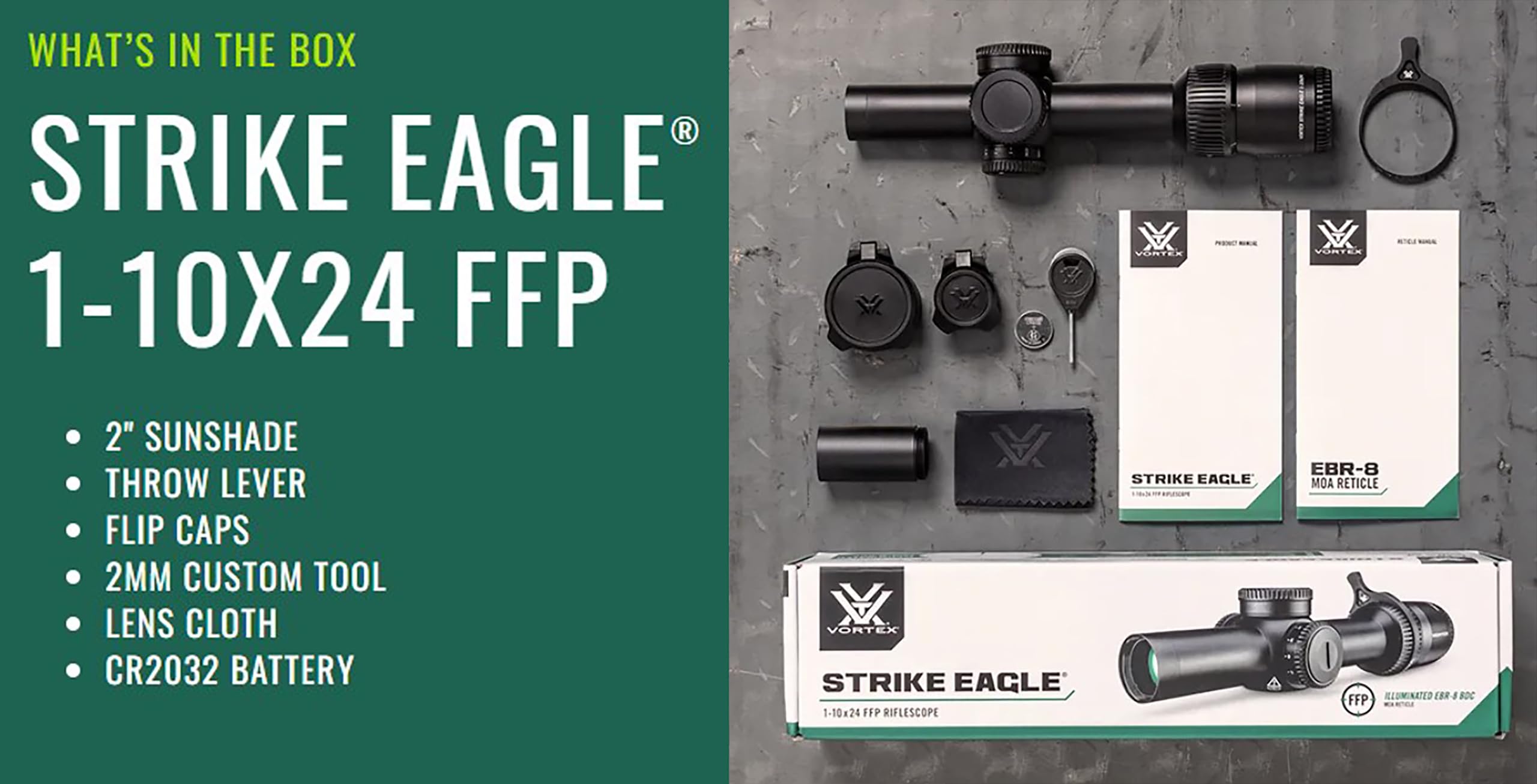 Luneta celownicza VORTEX STRIKE EAGLE 1-10x24 FFP 30 mm | AO, EBR-8 BDC, MRAD