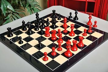 The Grandmaster Chess Set - Pieces Only - 4.0 King (Black & Red Lacquered)