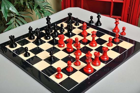 The Grandmaster Chess Set - Pieces Only - 4.0 King (Black & Red Lacquered)
