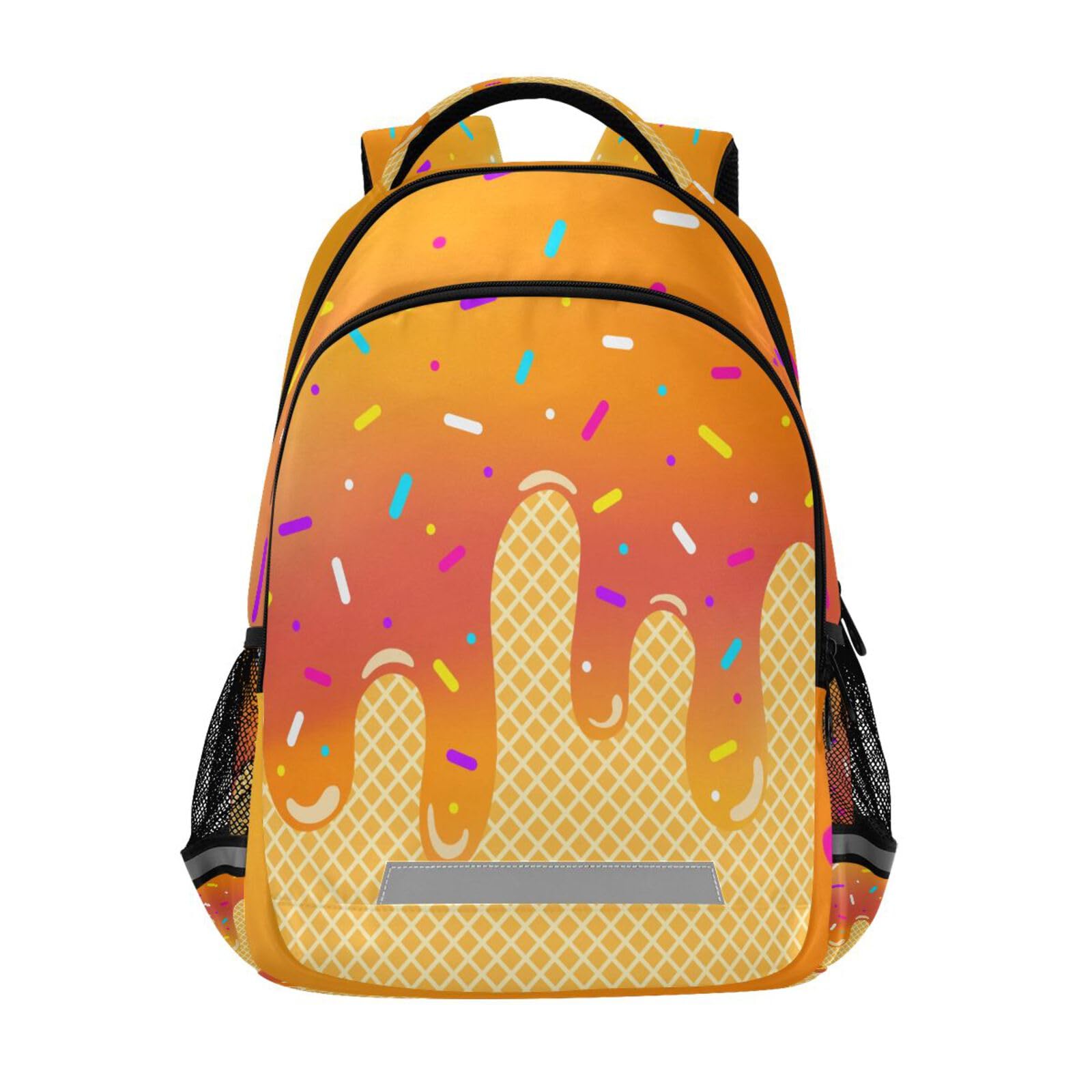 FFYHO Orange Gradient Color Ice Cream Backpacks with Chest Strap,Lightweight Bookbags 17 Inch, Casual Daypack Bags