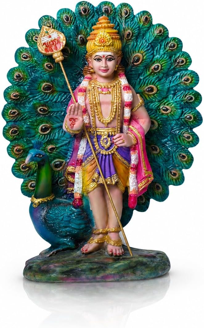 Palani Murugan Showpiece Hindu God Kumaraswamy Idol Decorative Statue Figurine for Home Decor Gifts, Poly Marble 20 X 11 X 27 CM, Multicolour