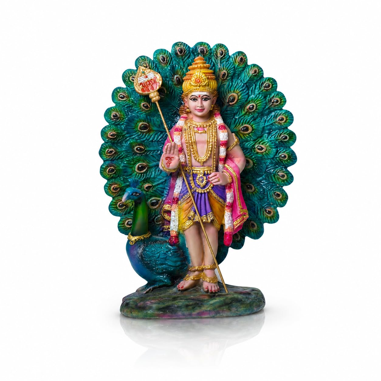 Newven Palani Murugan Showpiece Hindu God Kumaraswamy Idol Decorative Statue Figurine for Home Decor Gifts, Poly Marble 20 X 11 X 27 CM, Multicolour-image-48