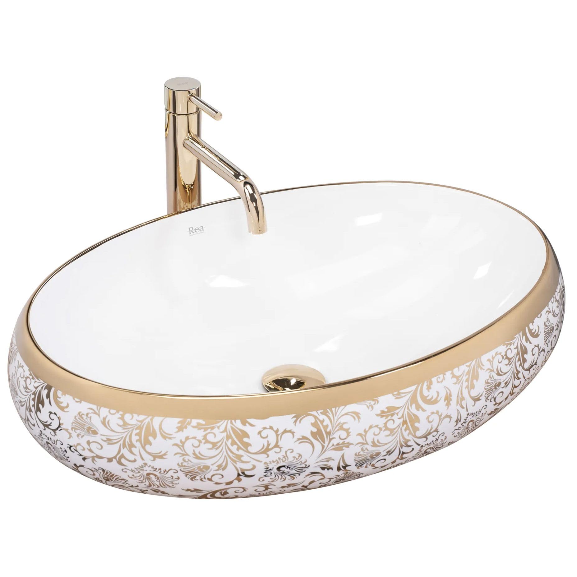 Rea Bathroom Sink Made of Ceramic Meryl - White/Gold - REA-U5054