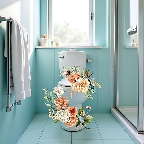 Miniatura 6 de Adhesivo autoadhesivo impermeable para tapa de asiento de inodoro, calcomanías florales para decoración de baño del hogar, tapa de inodoro y