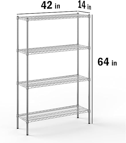 Miniatura 2 de Kit de estantería de alambre cromado de 4 niveles de 14 pulgadas de profundidad x 42 pulgadas de ancho x 64 pulgadas de alto Unidad de estante de