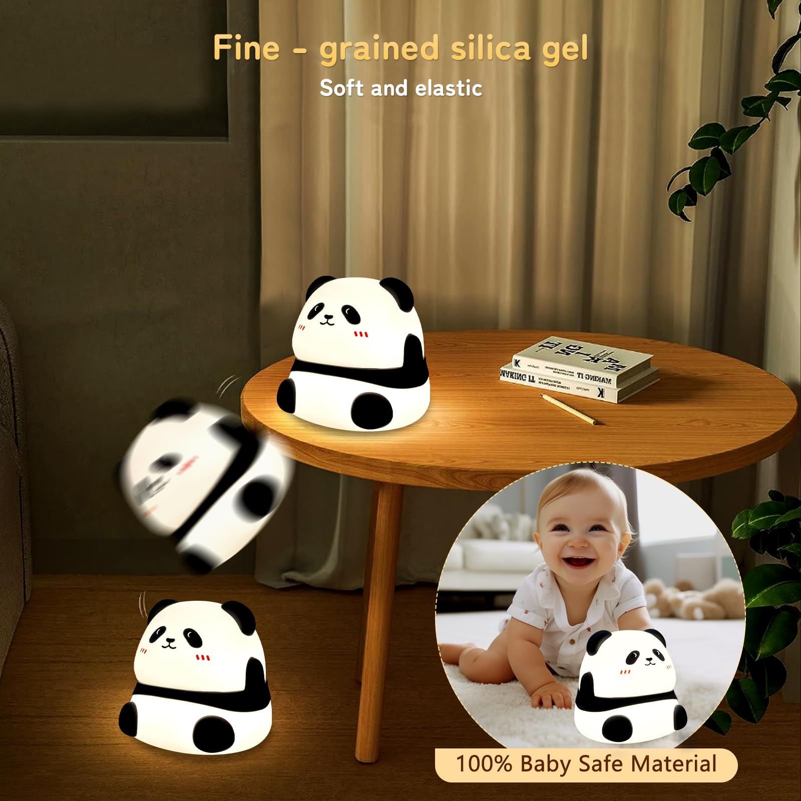 Veilleuse LED Panda, Veilleuse LED En Silicone 7 Couleurs, Lumière D' Ambiance De Chargement USB, Lampe De Chevet Pour Chambre D'enfant, Chambre à Coucher, Maison (Lumières
