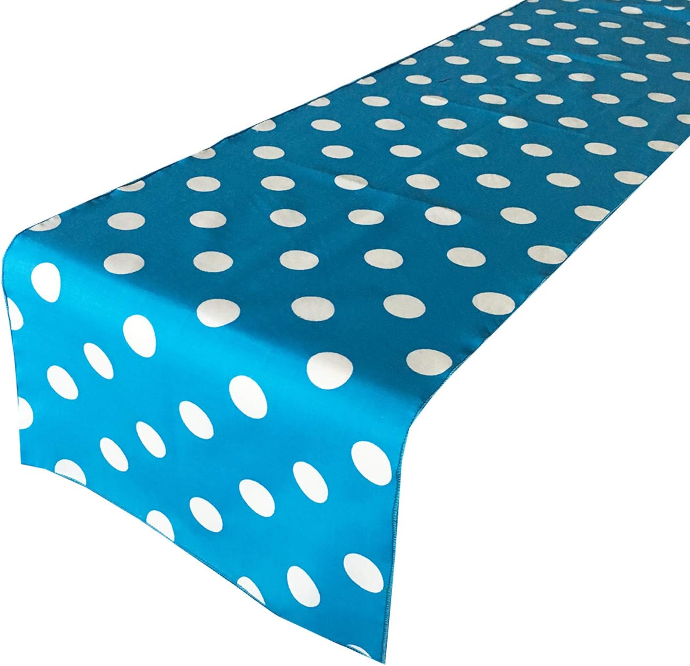 lovemyfabric Poly Cotton Fun with Polka Dots/Spots Print Table Runner for Birthdays/Baby Shower Party and Special Events (White on Turquoise, 12X72 Inch)
