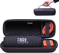 Vista 10 de LTGEM - Funda compatible con JBL Flip 7/5/6/Grip Altavoz Bluetooth portátil impermeable, portátil, bolsa de almacenamiento de viaje, negro y rojo