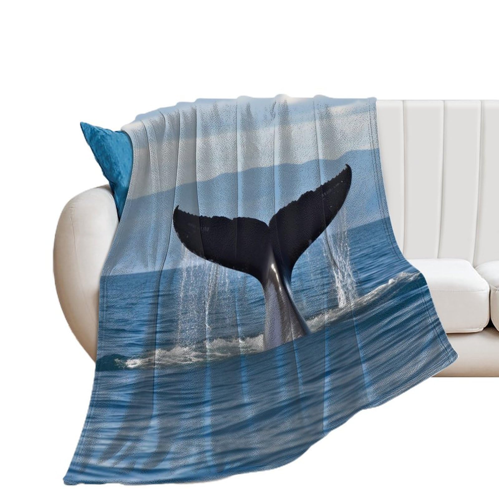 Couverture lit flanelle douce, idée cadeau originale motif queue de baleine