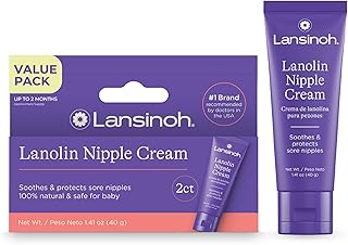 Lansinoh Lanolin Nipple Cream Safe for Breastfeeding Baby, 100% Natural Nipple Butter for Mom, Breastfeeding Essentials, 1.41 Ounces (2 Pack)