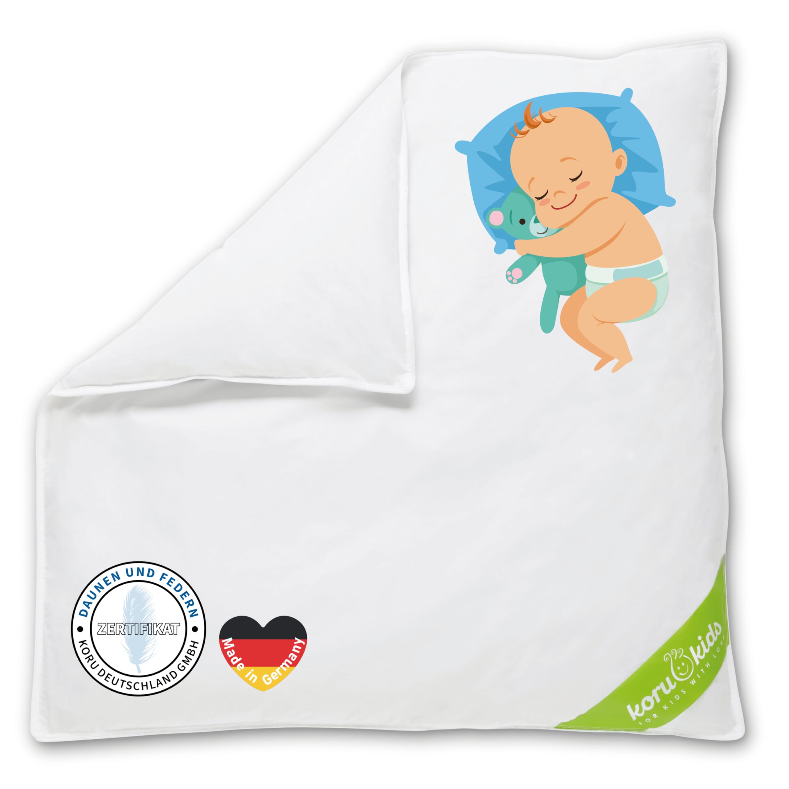 Koru Kids® Baby-Oberbett - 80 x 80 cm - Baby Daunendecke - allergikergeeignet - Füllmenge 200g