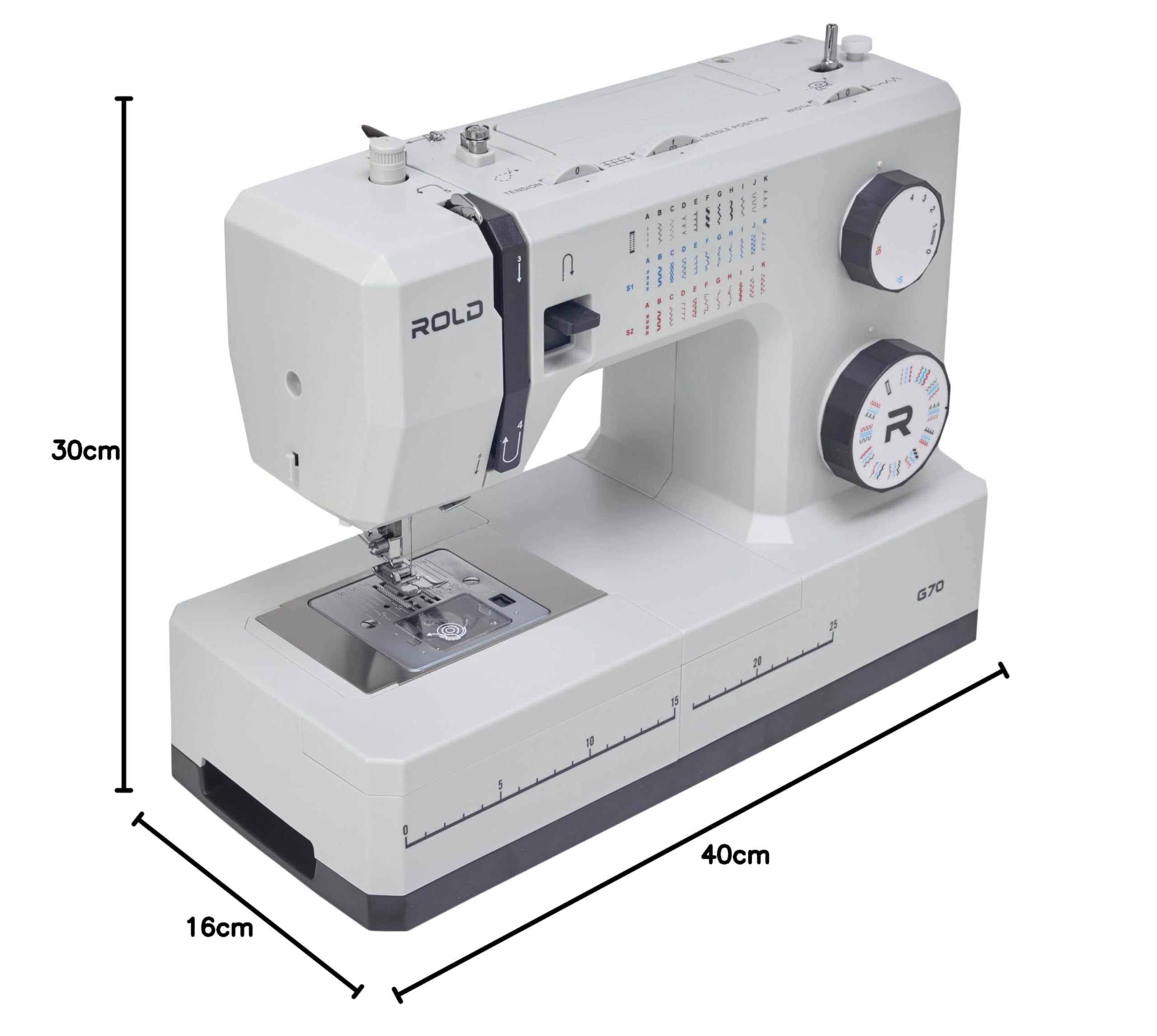 ROLD G70 Nähmaschine mit 34 Nähprogramme, Automatisches Knopfloch, 100-Watt-Servomotor, Nadeleinfädler, Edelstahl-Nähplatte