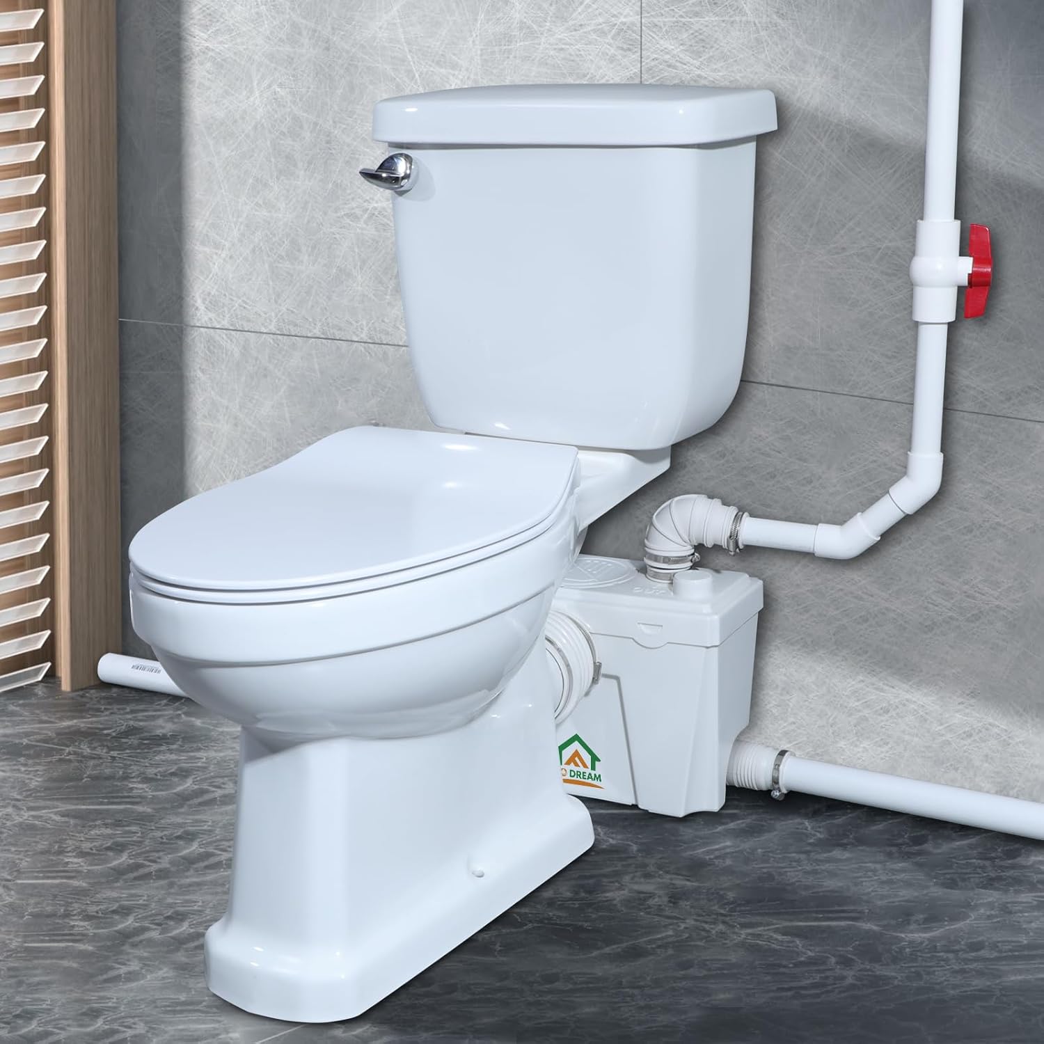 Macerating Toilet with Pump, Two-Piece Upflush Toilet For Basement, Powerful & Quiet Macerating Pump System With 3 Water Inlet & Ac Vent, 36ft Vertically, Elongated Bowl