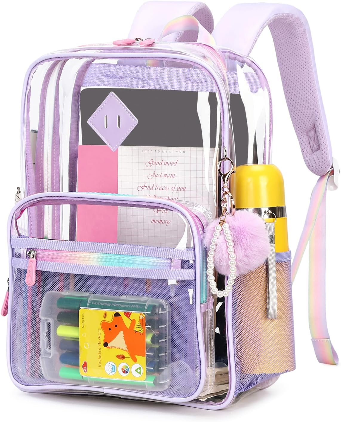 Clear Backpack Heavy Duty Transparent Backpack for School Clear Bags with Wider Shoulder Straps See Through Plastic Bags Sport Events Concert Stadium-Purple