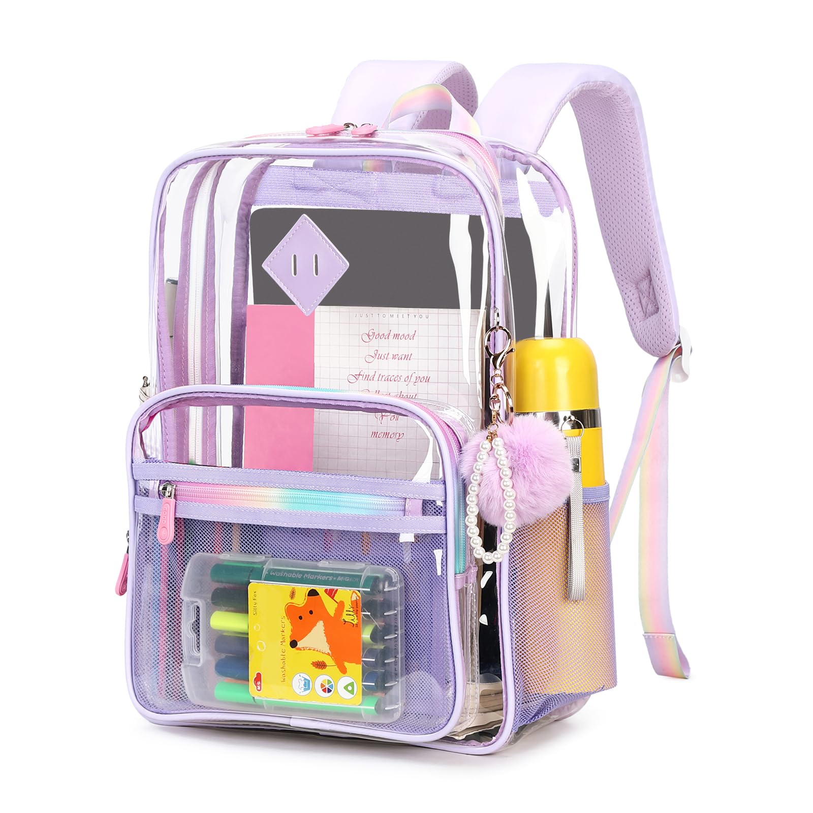 MUSEVOS Clear Backpack Heavy Duty Transparent Backpack for School Clear Bags with Wider Shoulder Straps See Through Plastic Bags Sport Events Concert Stadium-Purple