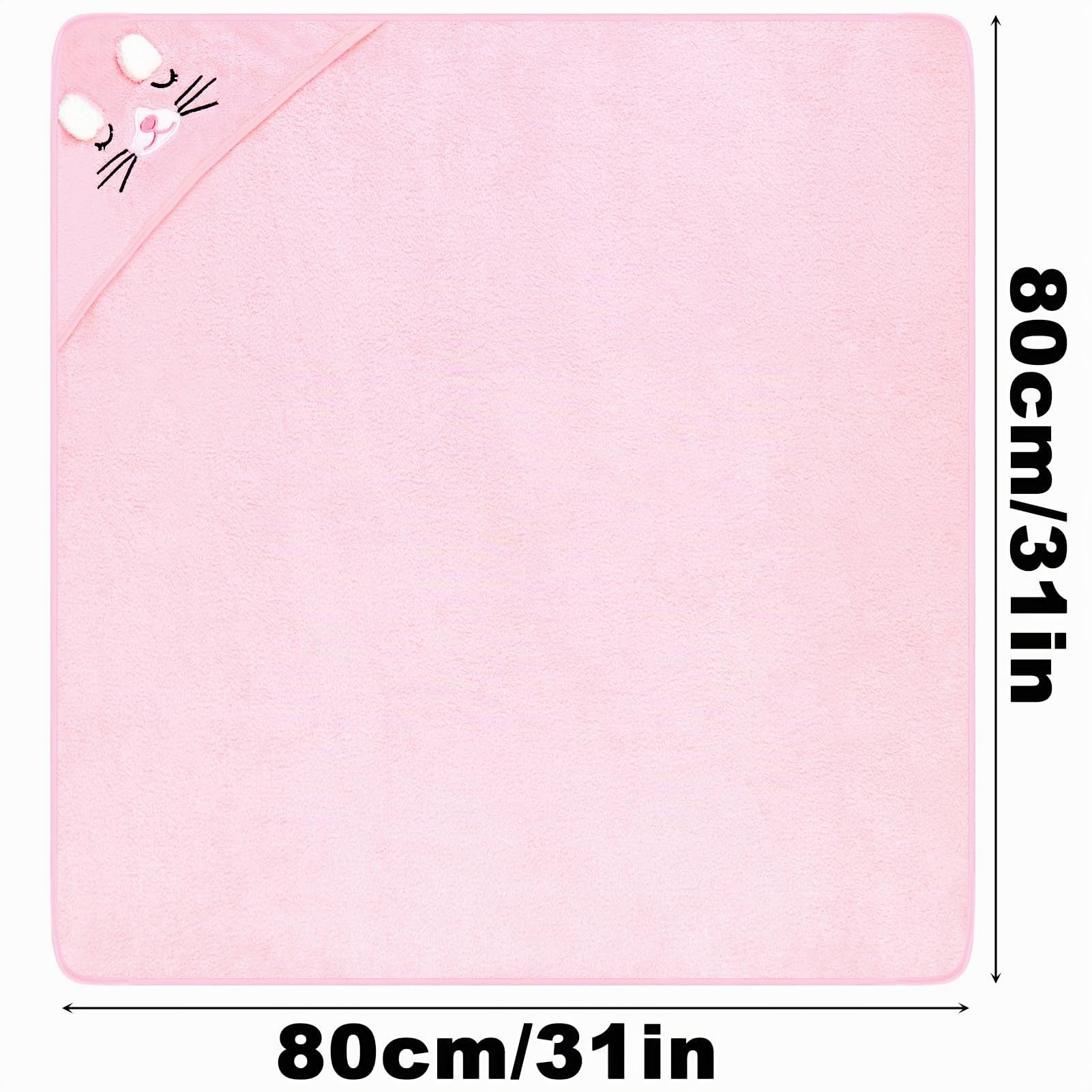 Lvefyti Kapuzenhandtuch Baby 80x80 cm Korallenvlies Badetuch Rosa – Ansicht 2