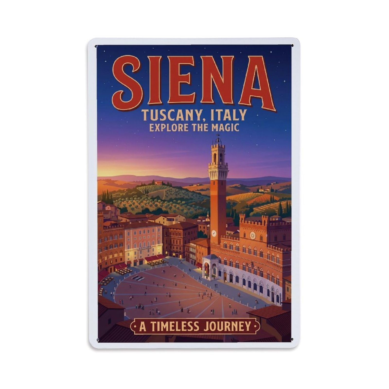 Olhnbad Style Historic City Travel Siena Italy Colorblock Metal Tin Sign