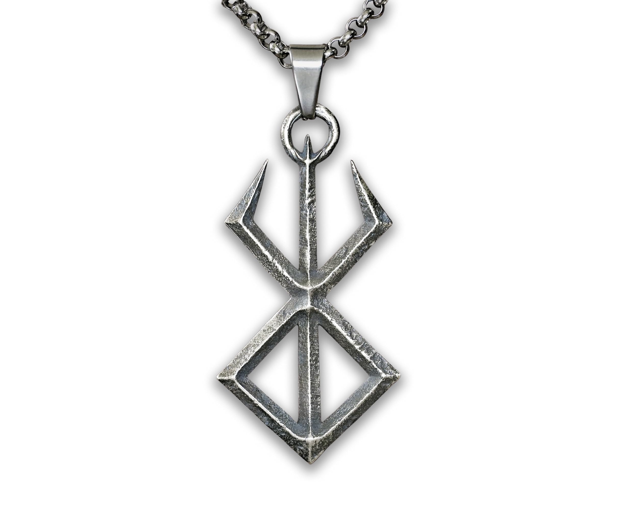 Baldur Jewelry Sonnenfinsternis-Runenkette aus Sterling Silber | Massiver 32-mm-Anhänger, in Europa handgefertigt, mit 56 cm langer Edelstahlkette für Dark Fantasy und Cosplay.