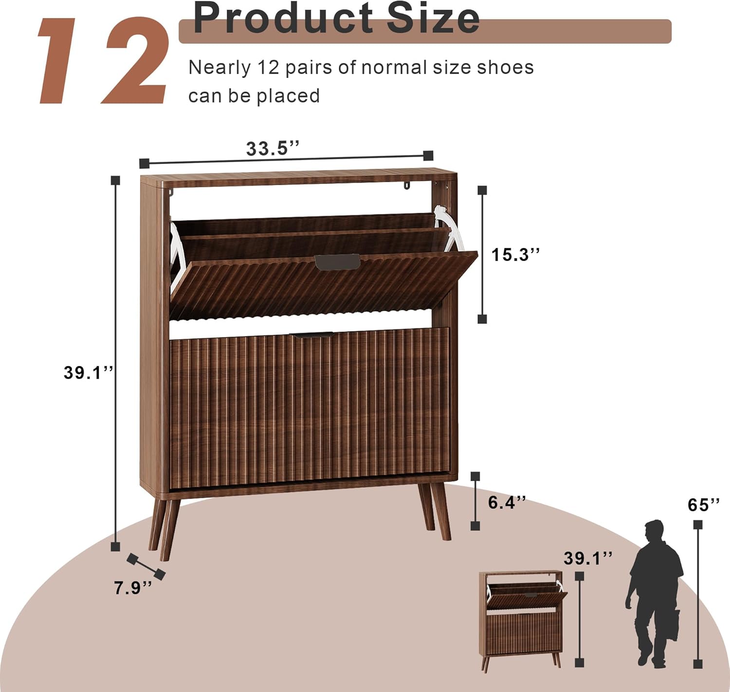 Narrow Shoe Storage Cabinet, Freestanding Shoe Cabinet Organizer for Entryway, Hallway (Brown, 2 Flip)