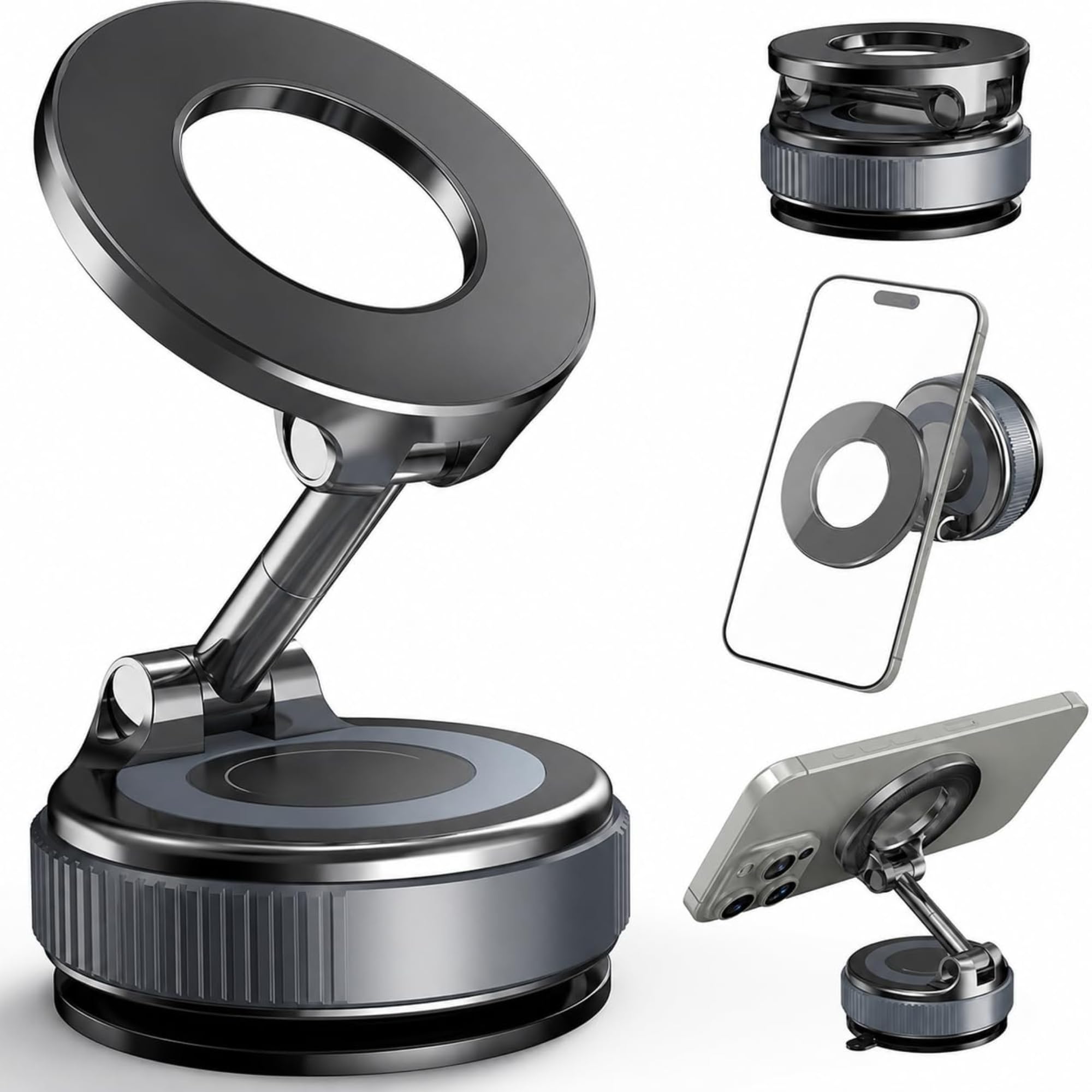 Magnetic Phone Holder Stand with Foldable Adjustable Arm, Desktop and Dashboard Mount for Smartphones, Compact Viewing Stand-image-38