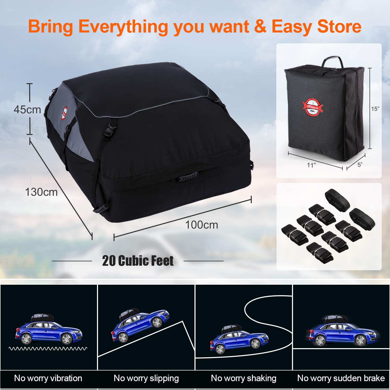 Car Roof Bag Cargo Carrier, 21 Cubic Feet Waterproof Rooftop Luggage