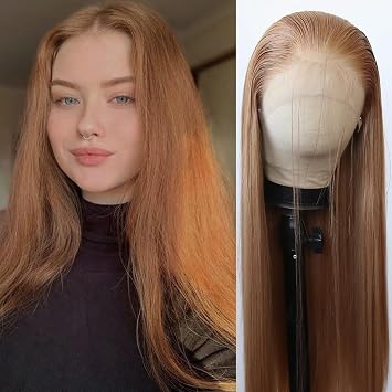 BTWTRY Strawberry Blonde Wig Long Straight Strawberry Blonde Lace Front Synthetic Wigs Pre Plucked Natural Hairline for Black Women Heat Resistant Fiber Hair Cosplay Daily Wear Wig Strawberry Blonde