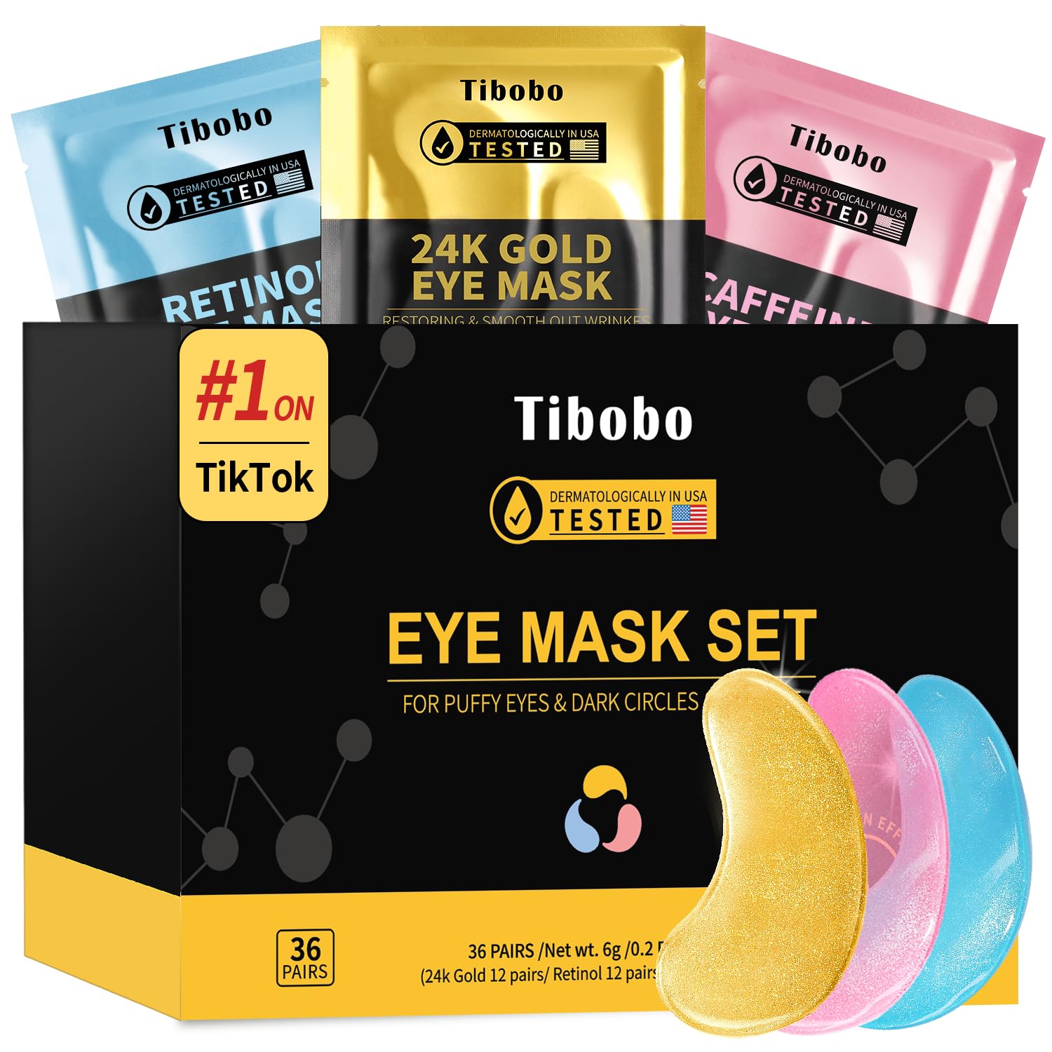 Under Eye Patches 36 Pairs Christmas Stocking Stuffers Gifts for Women 24K Gold Caffeine Retinol Eye Masks for
