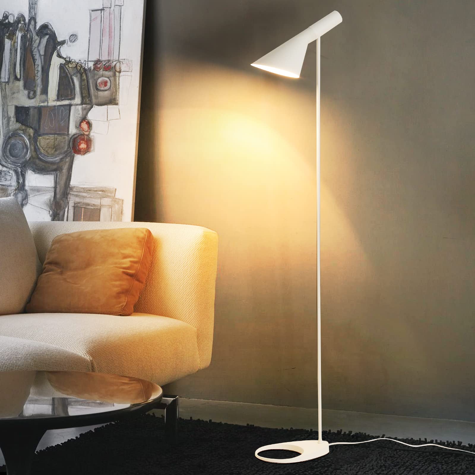 BarcelonaLED Stehleuchte LED Design Modern nordisches Metall weiß mit Fassung E27 Kopf verstellbar Fußschalter für Beleuchtung Innenraum Boden Wohnzimmer Schlafzimmer Studio | Aluminium, verstellbarer Lampenschirm, stabiler Sockel, Kabel 2 m mit Schalter,