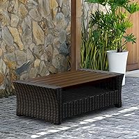 Vista 2 de Atlantic Mesa de centro de mimbre sintética negra de hibisco con tapa de madera de plástico