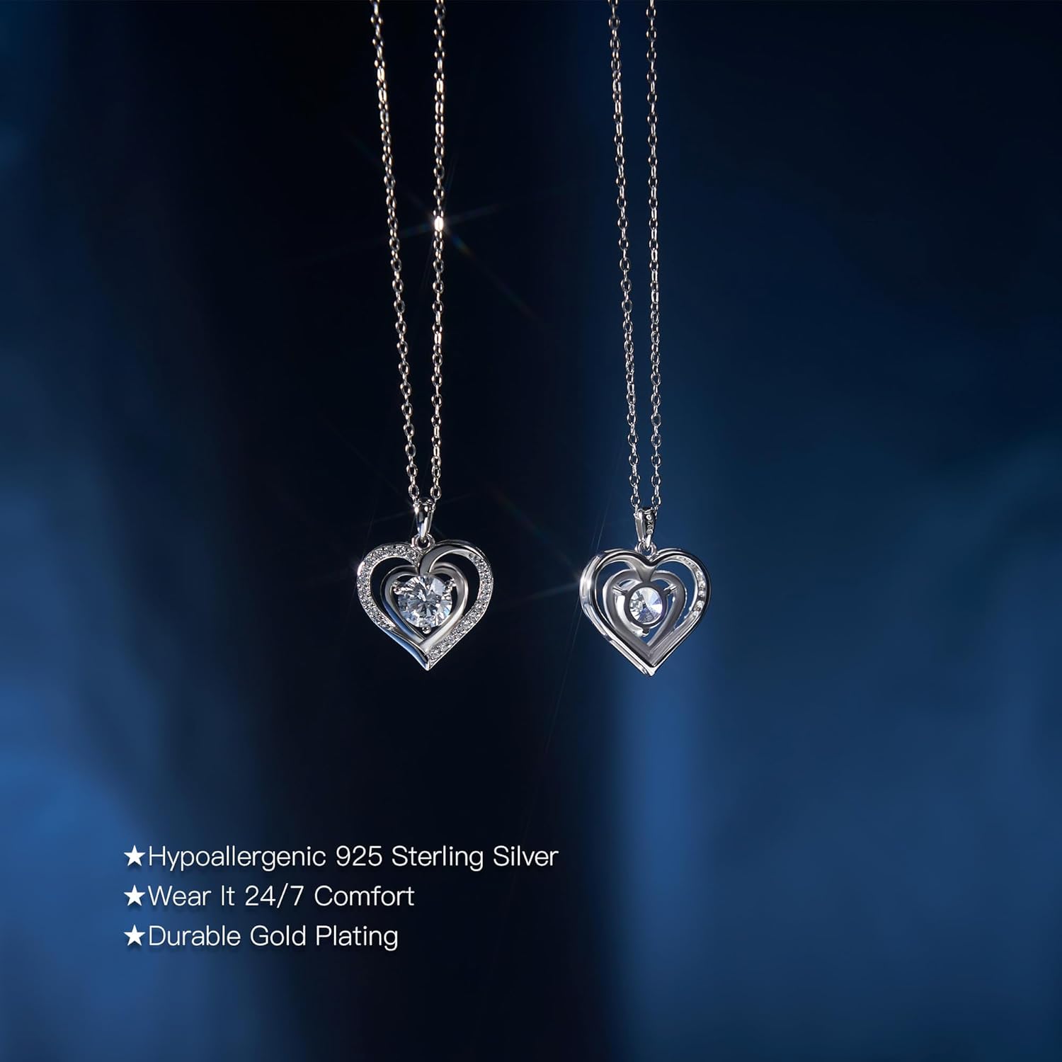 QUEENOU Moissanite Heart Pendant Necklace Gifts for Women, 1Carat Moissanite Heart Pendent, 925 Sterling Silver with White Gold plated Necklace, Jewelry Eternity Gifts for Christmas Valentines Day - Image 5