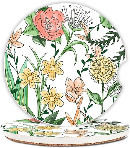 Miniatura 17 de 2 posavasos de automóvil a cuadros rosa y blanco, posavasos de cerámica con muesca para dedos, piedra de cerámica de 2.56 pulgadas y base de corcho