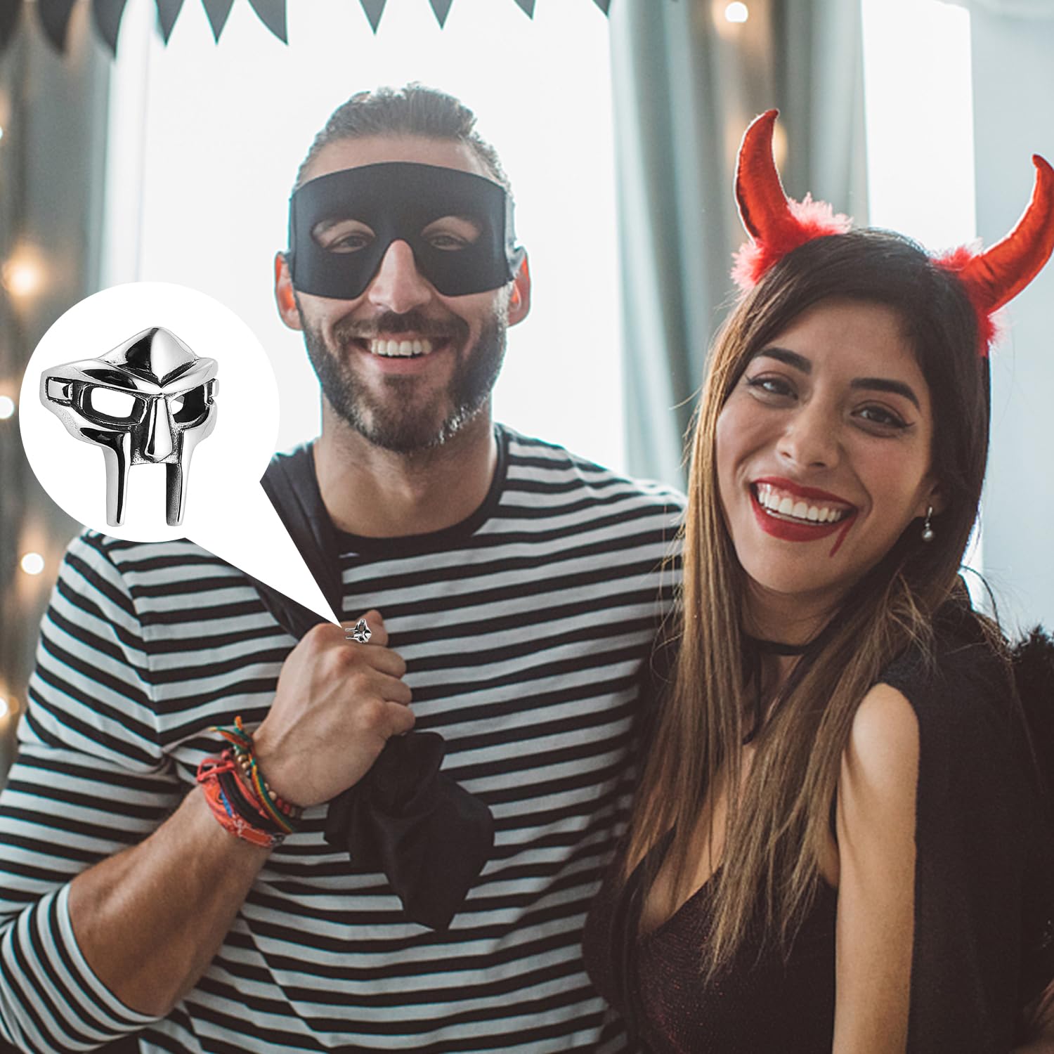 2 sztuki pierścionków na Halloween, osłona twarzy w stylu gladiatora, pierścionek w stylu vintage, gotycka czaszka, pierścionek ze stali nierdzewnej, srebro nordyckie pagan, pierścionek punkowy