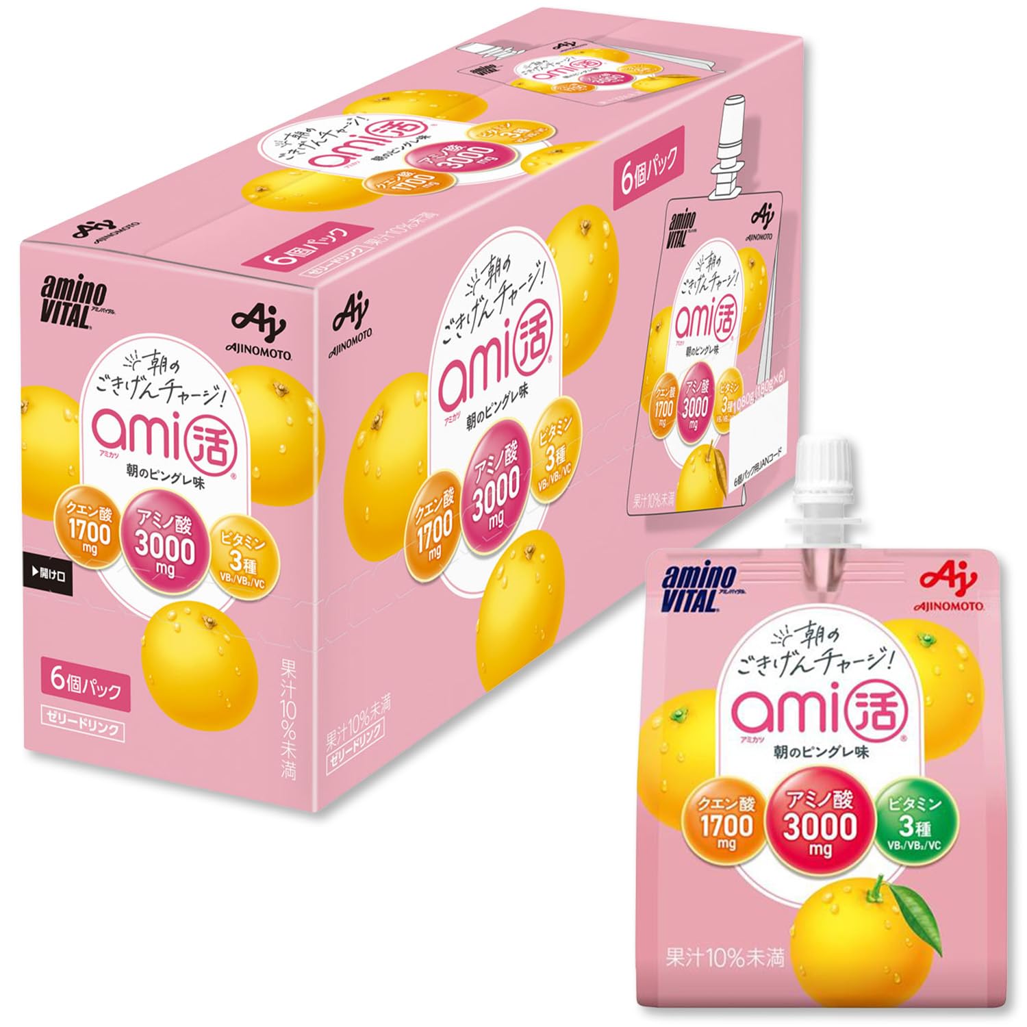 アミノバイタル ami活 ゼリードリンク 朝のピングレ味 180g×6個
