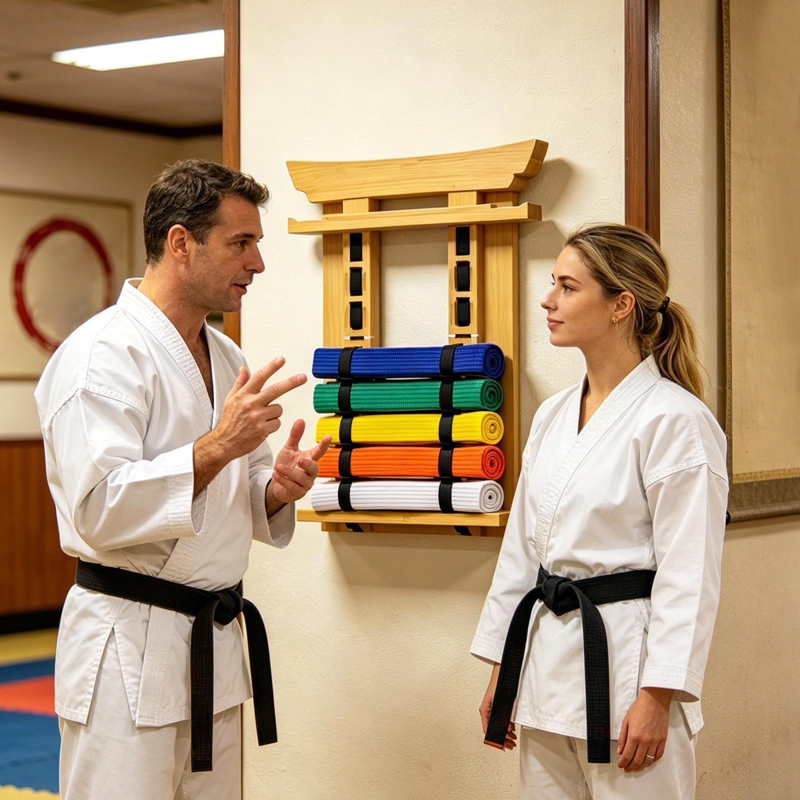 Karate Belt Expositor Expositor de madera con pegatinas y 2