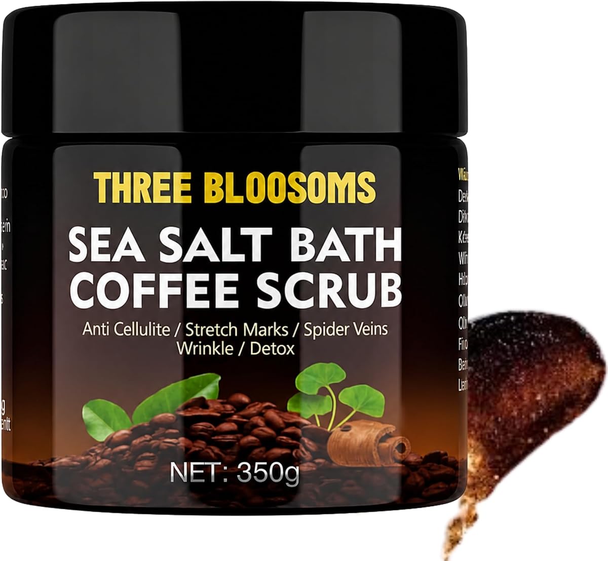 Exfoliante corporal de café | 350g Anticelulítico, Antienvejecimiento, Elimina Ojeras, Arrugas | Spa en casa | contiene semillas de café, sal marina, aceite de coco, extractos de hojas (350 g, exfoliante de café)