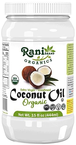 Miniatura 9 de Rani Aceite de coco virgen extra orgánico, sin refinar, 15 onzas líquidas (15.0 fl oz), paquete de 2, prensado en frío, sin OMG, sin gluten, kosher,