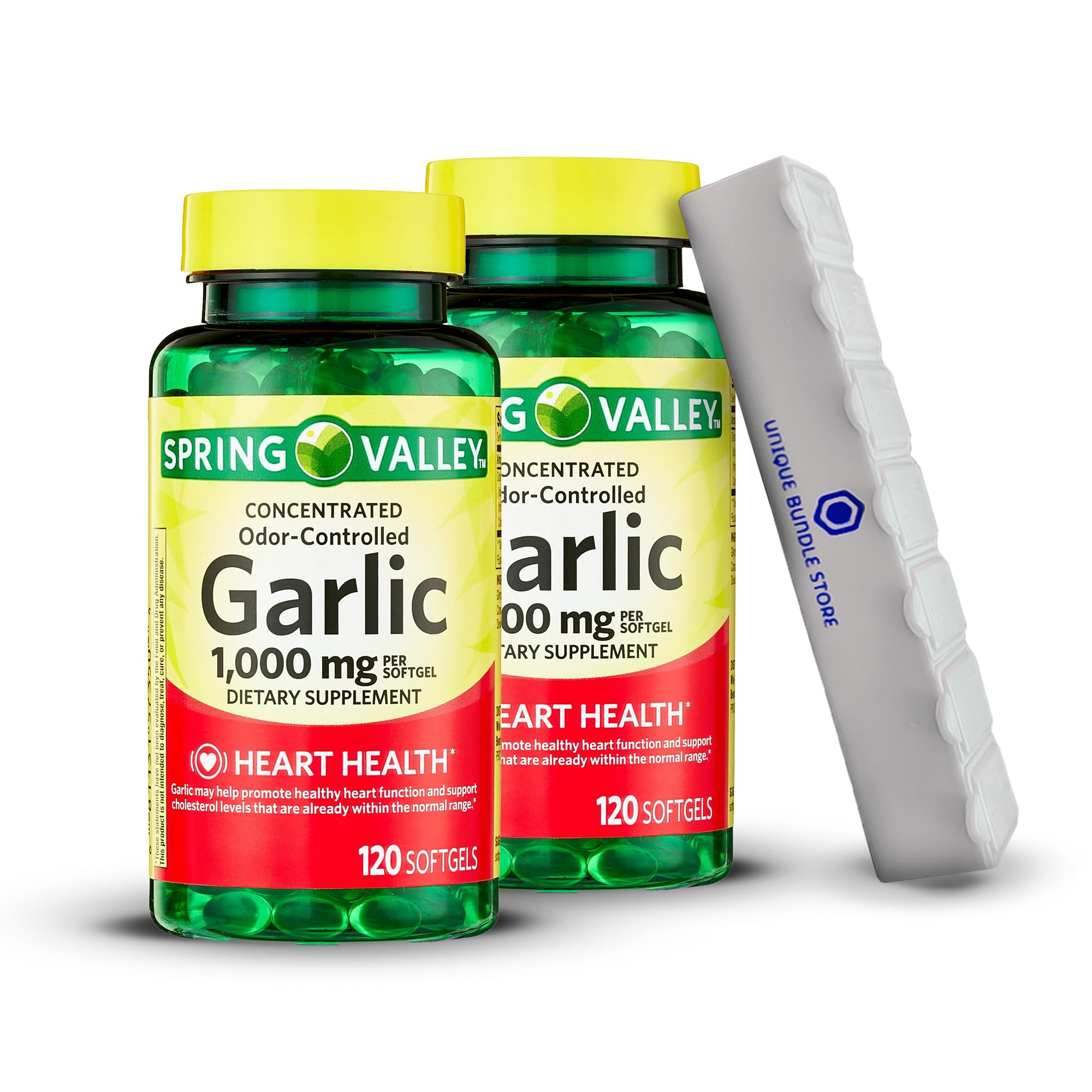 Spring Valley, Garlic Extract 1000mg Softgels, 120 Count, Odorless Garlic Softgels, Dietary Supplement + 7 Day Pill Organizer Included (Pack of 2)