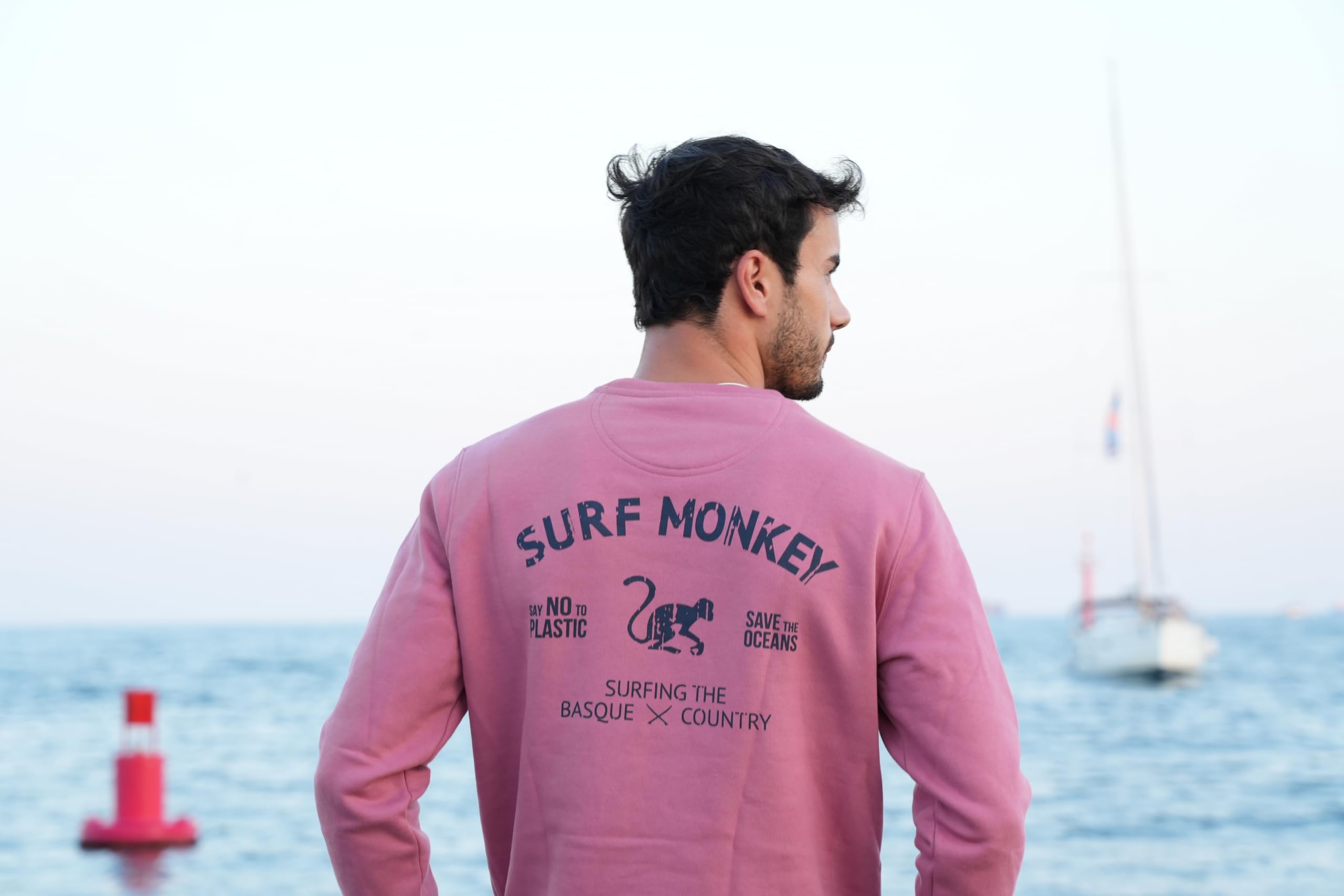Surf Monkey Sudadera orgánica con Cuello Redondo Save The Oceans