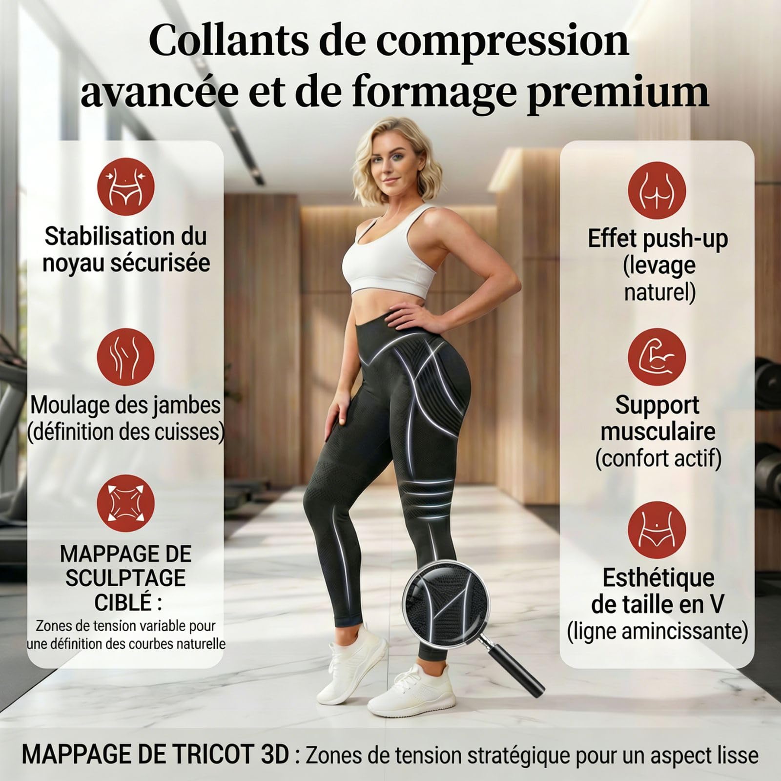 Legging Anti Cellulite Femme 3D Compression Minceur Taille Haute sans Couture Sculptant Pantalon Push Up Opaque De Yoga Sport Fitness Pants - 2