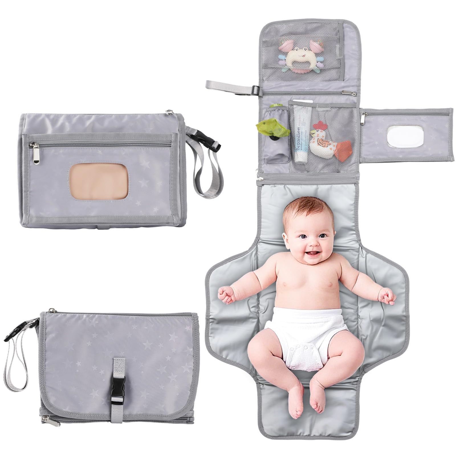 Portable Baby Diaper Changing Pad with Wipe Dispenser and Waste Bag Dispenser Detachable Diaper Changing Travel Bag with Waterproof Changing Mat Well
